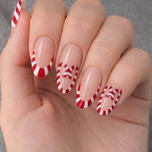 New Holiday Edition Nail Set Red White Candy Cane Christmas Press on Nails